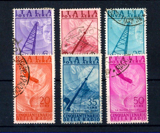 1947 - LOTTO/11409 - REPUBBLICA - CINQUANTENARIO RADIO POSTA AEREA 6v. - USATI