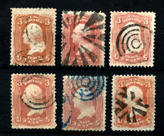 1861 - STATI UNITI - LOTTO/47863 - 3 CENT. ROSA WASHINGTON  6 ESEMPLARI - USATI