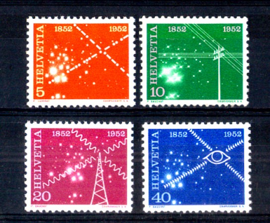 1952 - LOTTO/SVI520CPN - SVIZZERA - CENTENARIO TELECOMUNICAZIONI 4v. - NUOVI