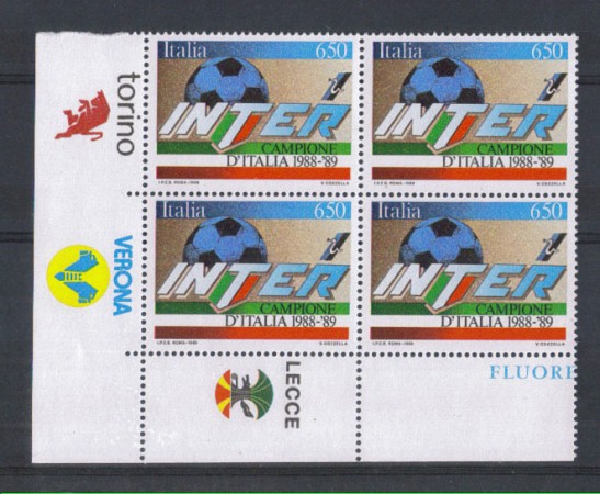 1989 - LOTTO/6924QA - REPUBBLICA - INTER CAMPIONE - QUARTINA + 3