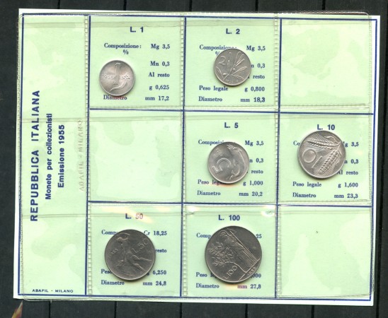 1955 - REPUBBLICA - SERIE COMPLETA DI 6 MONETE - LOTTO/M36188