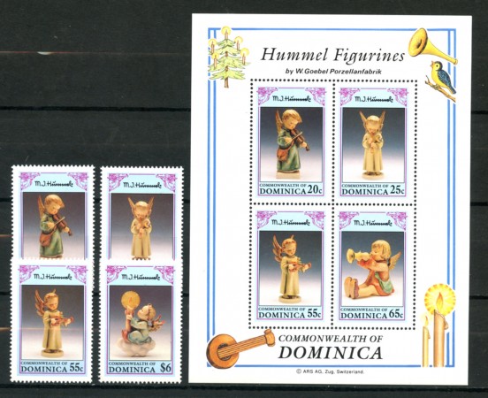 1992 - DOMINICA - LOTTO/19741 - FIGURINE CERAMICA - 4v.+ FOGLIETTO