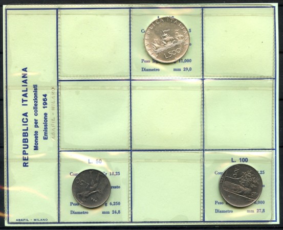 1964 - REPUBBLICA - SERIE COMPLETA DI 3 MONETE - LOTTO/M36195