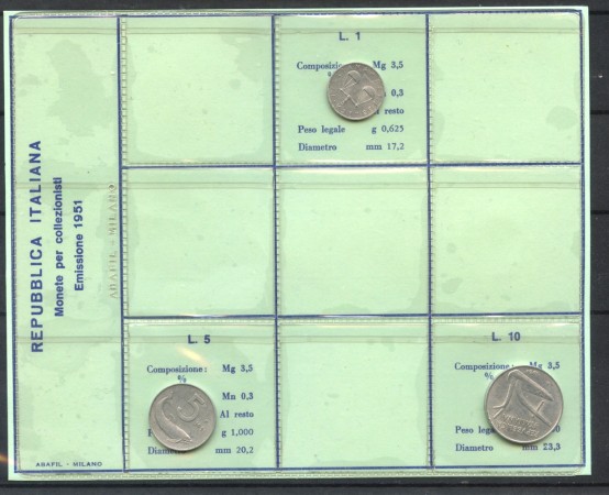1951 - REPUBBLICA - SERIE COMPLETA DI 3 MONETE - LOTTO/M36186