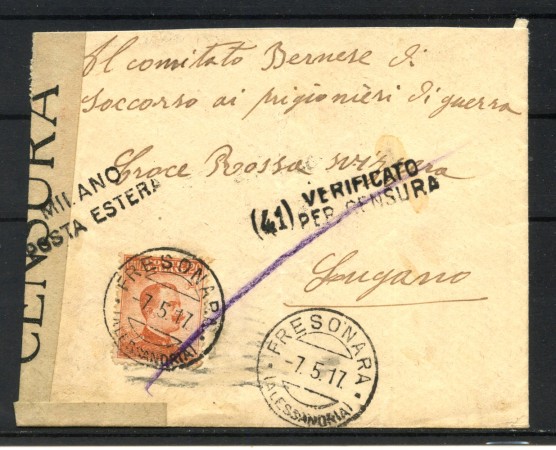 1917 - REGNO - LOTTO/42423 - BUSTA PER COMITATO DI SOCCORSO BERNESE SVIZZERA