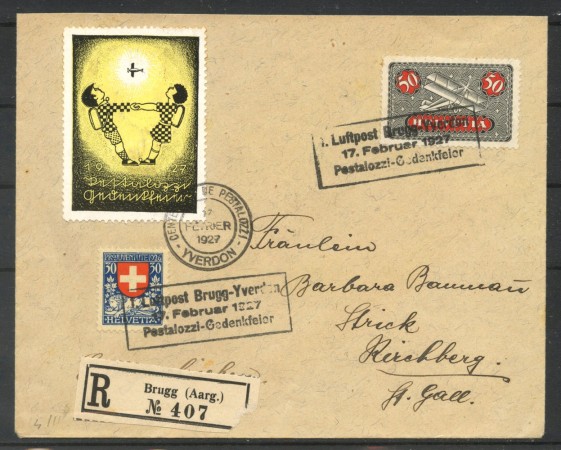 1927 - SVIZZERA - LOTTO/40662 - BUSTA DEL  VOLO IN OCCASIONE DEL CENTENARIO DI H. PESTALOZZI