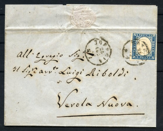 1862 - REGNO DI SARDEGNA - LOTTO/41061 - 20 CENT. DA CREMONA A PIACENZA