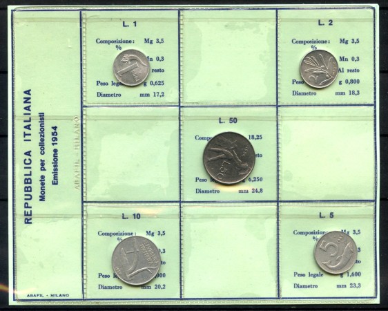 1954 - REPUBBLICA - SERIE COMPLETA DI 5 MONETE - LOTTO/M36187