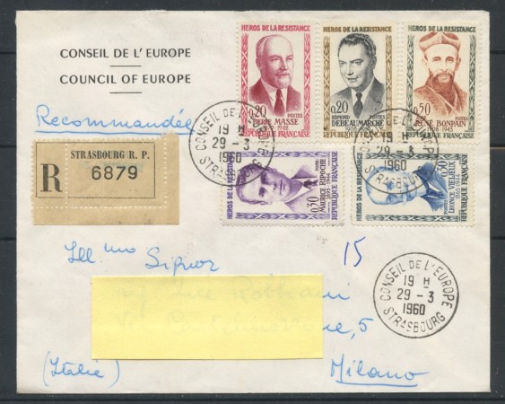 1960 - FRANCIA - EROI DELLA RESISTENZA 5.v. - BUSTA RACCOMANDATA - LOTTO/25117