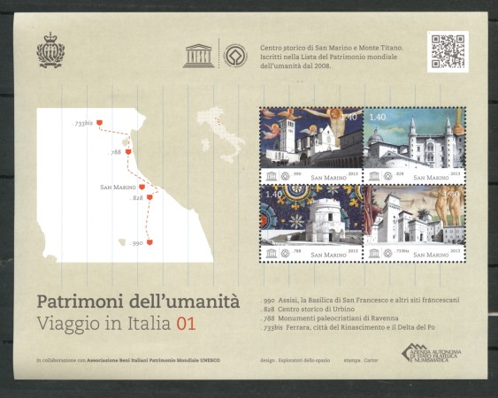 2013 - SAN MARINO - SITI UNESCO - FOGLIETTO NUOVO - LOTTO/36764