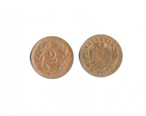 1908 - LOTTO/MSVI1908R2 - SVIZZERA - 2 RAPPEN CROCE STRETTA