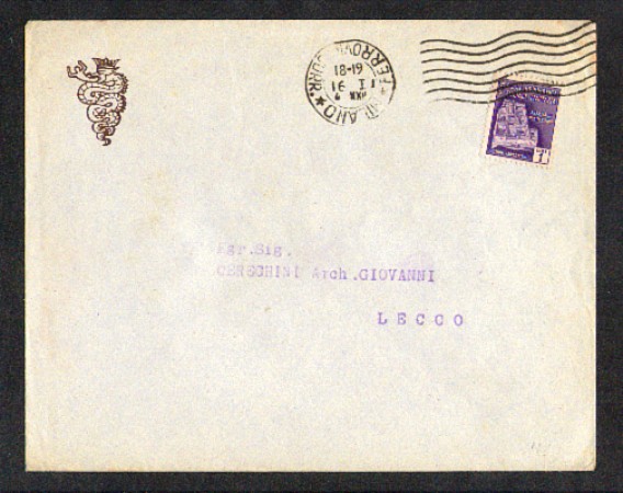 1944 - LBF/1486 - BUSTA DA MILANO PER LECCO