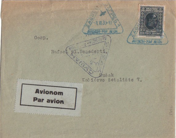 JUGOSLAVIA - 1930 - LBF/3264 - VOLO SPECIALE ZAGABRIA/SUSAK