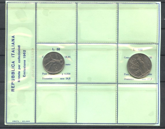 1962 - REPUBBLICA - SERIE COMPLETA DI 2 MONETE - LOTTO/M36193