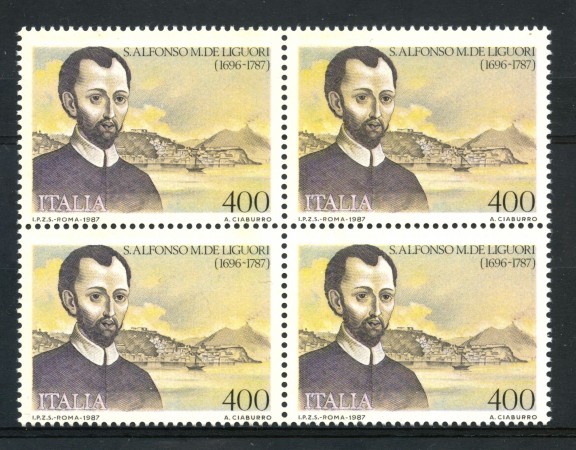 1987 - LOTTO/6876Q - REPUBBLICA - S.ALFONSO DE LIGUORI - QUARTINA NUOVI