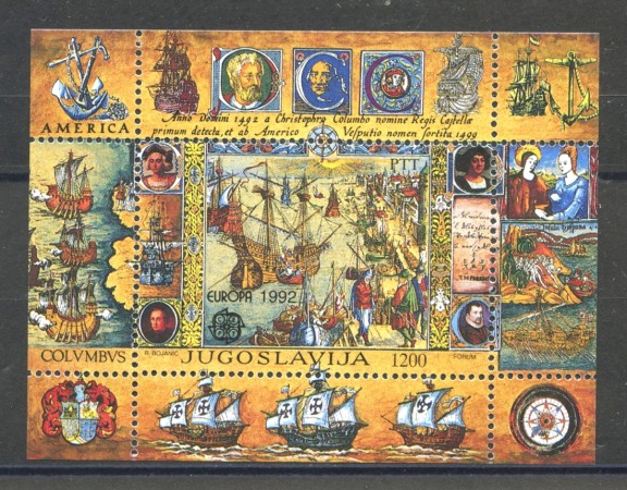 1992 - JUGOSLAVIA - LOTTO/38594 - SCOPERTA DELL'AMERICA - FOGLIETTO - NUOVO