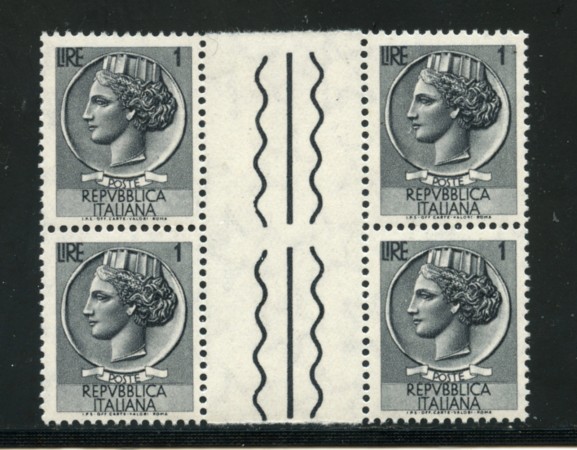1955/60 - LOTTO/17423QI - REPUBBLICA - 1 LIRA SIRACUSANA QUARTINA INTERSPAZIO
