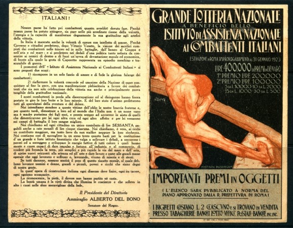 1923 - ITALIA - CARTOLINA NUOVA LOTTERIA NAZIONALE - LOTTO/26121