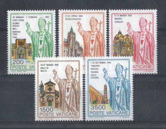 1991 - LOTTO/5789 - VATICANO - VIAGGI PAPA 5v. - NUOVI
