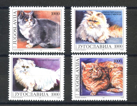 1992 - JUGOSLAVIA - LOTTO/38598 - RAZZE DI GATTI 4v. - NUOVI