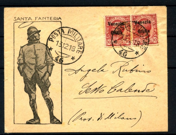1918 - VENEZIA GIULIA - LOTTO/41573 - BUSTA PER SESTO CALENDE POSTA MILITARE 46
