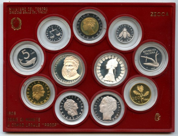 1986 - REPUBBLICA - LOTTO/M47945 - SERIE COMPLETA DI 11 MONETE FONDO SPECCHIO
