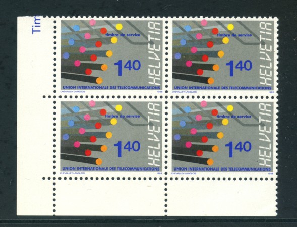 1988 - LOTTO23948 - SVIZZERA - SERVIZIO UIT  FIBRE OTTICHE - QUARTINA NUOVI
