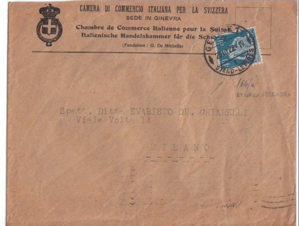 1922 - LBF/2834  - SVIZZERA - 40c. AZZURRO VERDASTRO