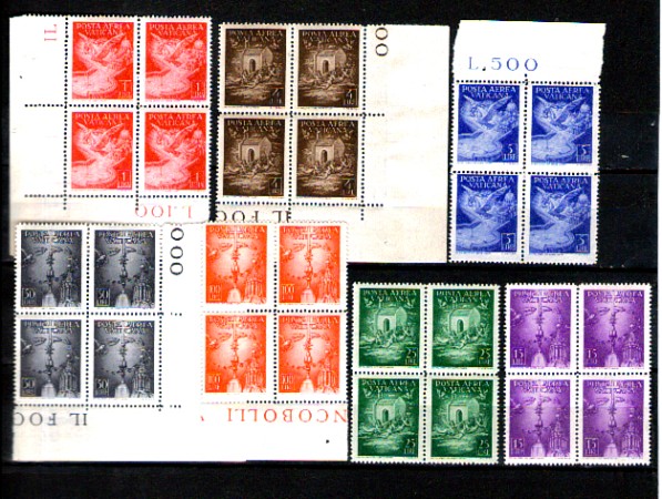 1947 - LOTTO/10665 - VATICANO - POSTA AEREA 7v. QUARTINE - NUOVE