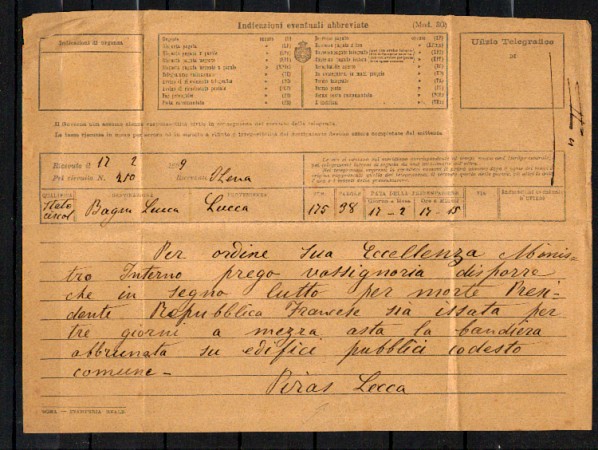 LUCCA - 1899 - LOTTO/10729 - TELEGRAMMA PER BAGNI DI LUCCA