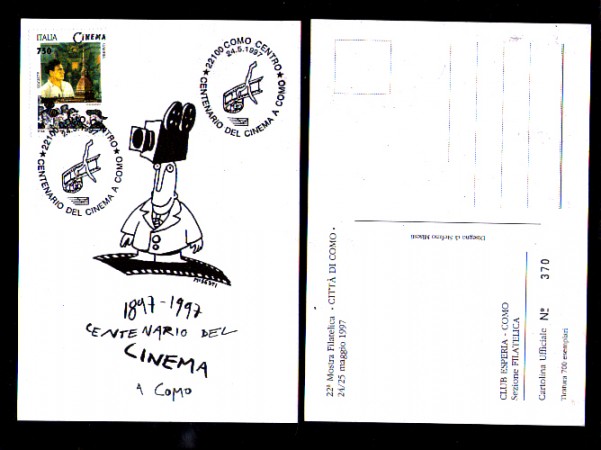 ITALIA - 1997 - LBF/3416 - CENTENARIO DEL CINEMA A COMO - CARTOLINA