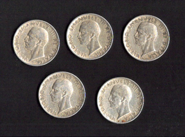 1926/1930 - LOTTO/MITAC1 - REGNO D'ITALIA - 5 LIRE AQUILINO ARGENTO - SERIE COMPLETA