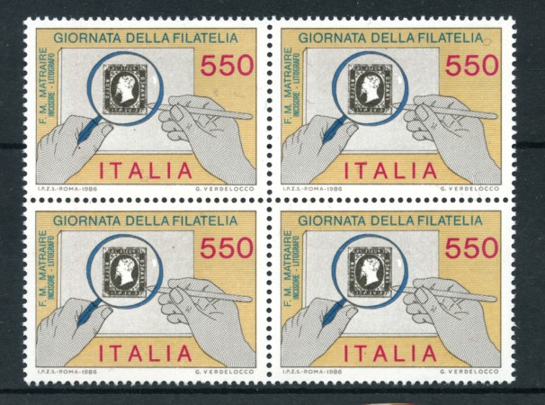 1986 - LOTTO/6866Q - REPUBBLICA - GIORNATA DELLA FILATELIA - QUARTINA