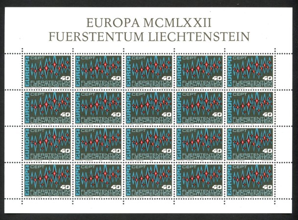 1972 - LIECHTENSTEIN - LOTTO/47829 - 40r. EUROPA MINIFOGLIO DI 20 FRANCOBOLLI NUOVO
