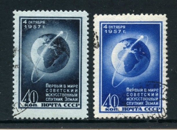 1957 - RUSSIA - LANCIO DELLO SPUTNIK  2v. - USATI - LOTTO/26884