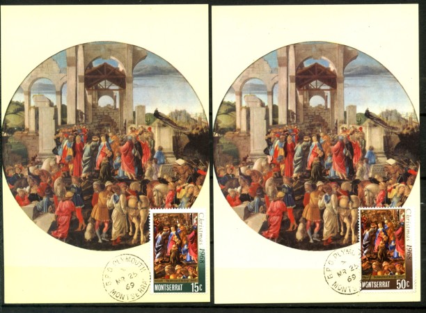 1969 - MONTSERRAT - LOTTO/38137 - DIPINTO ADORAZIONE DEI MAGI - 2 CARTOLINE