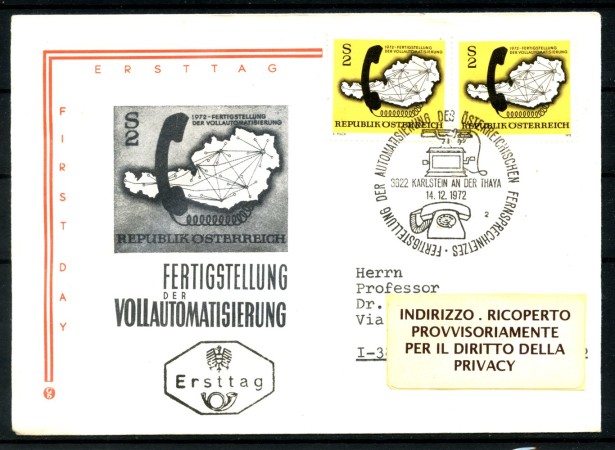 1972 - AUSTRIA - LOTTO/47710 - AUTOMAZIONE RETE TELEFONICA - FDC