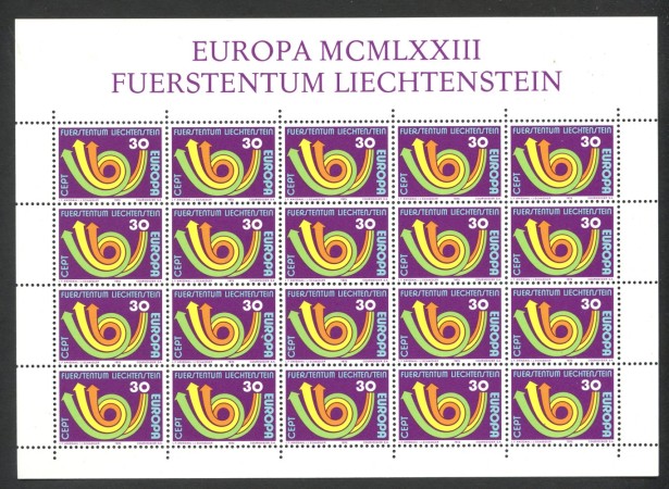 1973 - LIECHTENSTEIN - LOTTO/47831 -  EUROPA  2 MINIFOGLI  DI 20 FRANCOBOLLI NUOVO