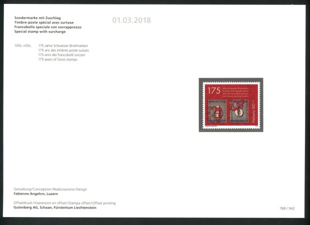 2018 - SVIZZERA - LOTTO/39726F - ANNIVERSARIO DEL FRANCOBOLLO - NUOVO  FOLDER