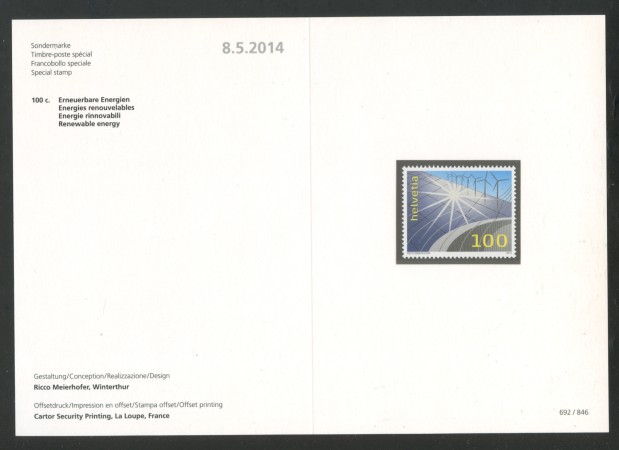 2014 - SVIZZERA - LOTTO/37852F - ENERGIE RINNOVABILI - NUOVO - FOLDER