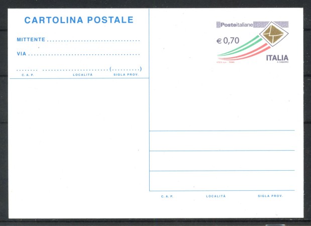 2013 - REPUBBLICA - LOTTO/42398 - CARTOLINA POSTALE DA 0,70 EURO LETTERA IN VOLO - NUOVA