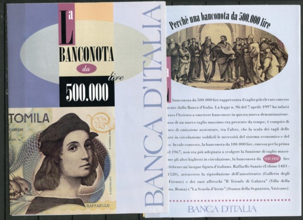 1997 - LOTTO/14305 - BANCA D'ITALIA DEPLIANT ILLUSTRATIVO  BANCONOTA DA 500.000 LIRE