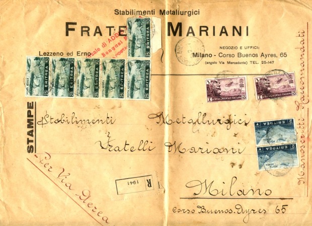 1939 - AFRICA ORIENTALE - LOTTO/24795 - BUSTA RACCOMANDATA PER MILANO