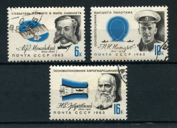 1963 - RUSSIA - CELEBRITA' DELL'AERONAUTICA 3v. - USATI - LOTTO/26930