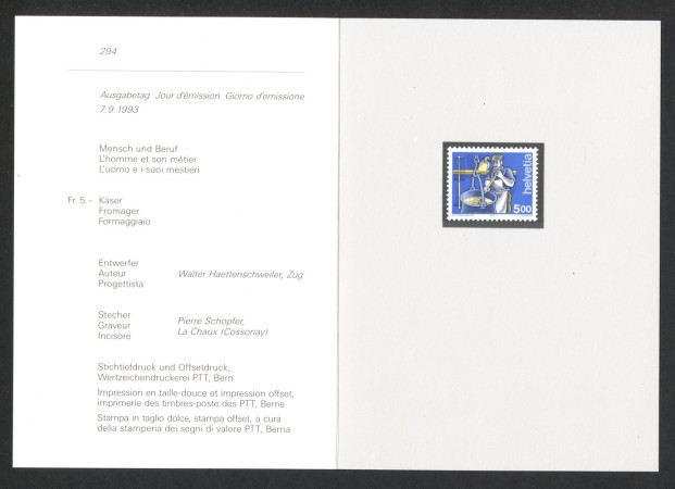 1993 - SVIZZERA - LOTTO/43456F - LAVORO DELL'UOMO - NUOVO - FOLDER