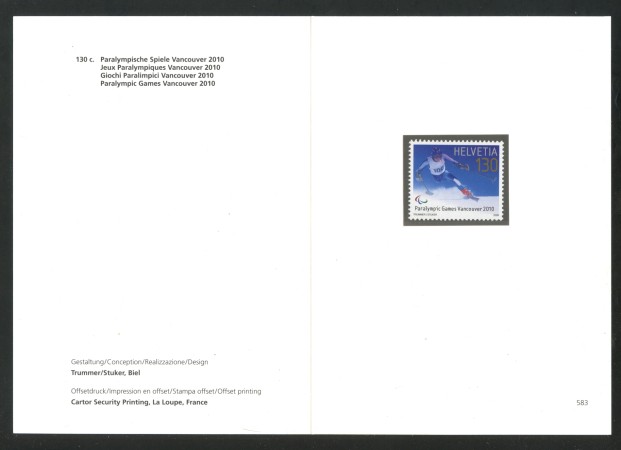 2009 - SVIZZERA - LOTTO/37726F - OLIMPIADI  SCI ALPINO 1v. - NUOVO - FOLDER