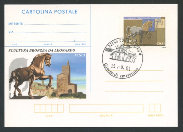 2001 - LOTTO/16993U - REPUBBLICA - CAVALLO DI LEONARDO - FDC