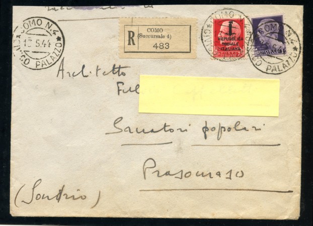 1944 - LOTTO/24693 - R.S.I. - BUSTA RACCOMANDATA DA COMO A PRESOMASO (SO)