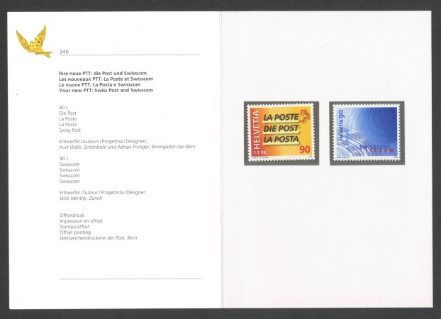 1998 - SVIZZERA - LOTTO/43511F - POSTA E SWISSCOM 2v. - NUOVI - FOLDER