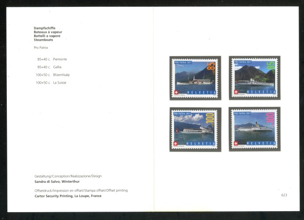 2011 - SVIZZERA - LOTTO/37782F - PRO PATRIA BATTELLI 4v. - NUOVI - FOLDER